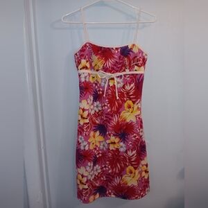 Finesse Floral Tropical Print Spaghetti Strap Florida Hawaii Dress vintage